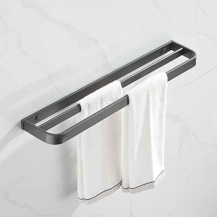 Towel Hanger Wall Mounted Towel Rail Space Aluminum Self Adhesive Towel Holder Double Pole No Drilling for Toilets Bathroom60CM