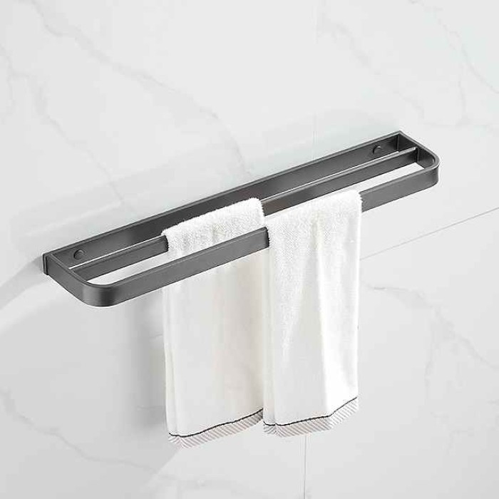 Towel Hanger Wall Mounted Towel Rail Space Aluminum Self Adhesive Towel Holder Double Pole No Drilling for Toilets Bathroom60CM