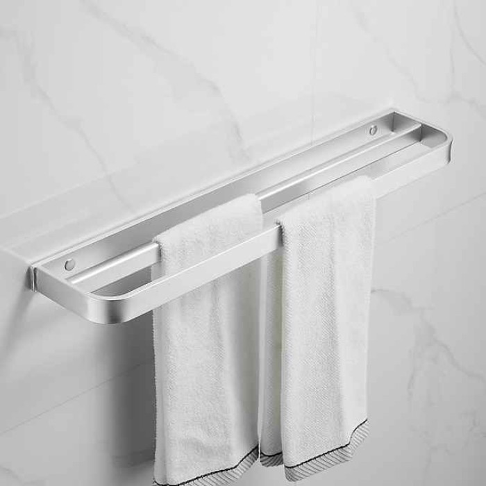 Towel Hanger Wall Mounted Towel Rail Space Aluminum Self Adhesive Towel Holder Double Pole No Drilling for Toilets Bathroom60CM