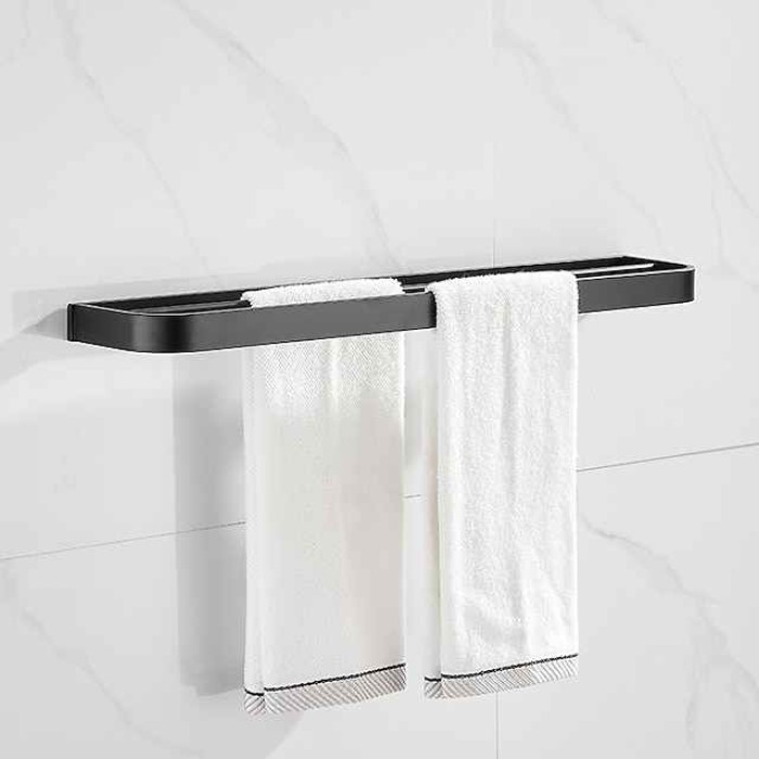 Towel Hanger Wall Mounted Towel Rail Space Aluminum Self Adhesive Towel Holder Double Pole No Drilling for Toilets Bathroom60CM