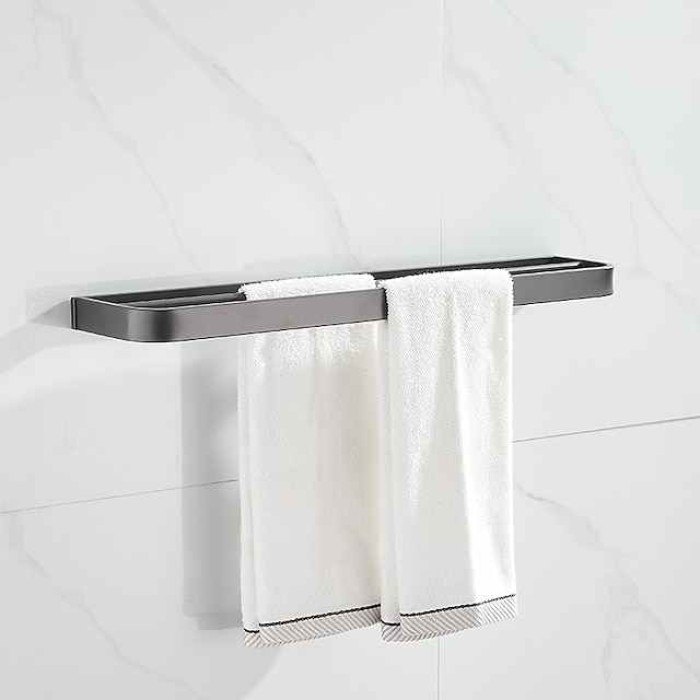 Towel Hanger Wall Mounted Towel Rail Space Aluminum Self Adhesive Towel Holder Double Pole No Drilling for Toilets Bathroom60CM