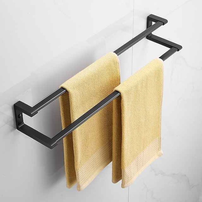 Towel Rack Wall Mounted,Double Layers Misalignment Bathroom Towel Holder,Space Aluminum Towel Rail for Bathroom Hotel Kitchen 60cm (Gray/Black))