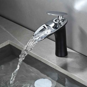 Waterfall Bathroom Sink Mixer Faucet, Mono Wash Basin Single Handle Basin Taps with Hot and Cold Hose Monobloc Vessel Water Brass Tap Deck Mounted