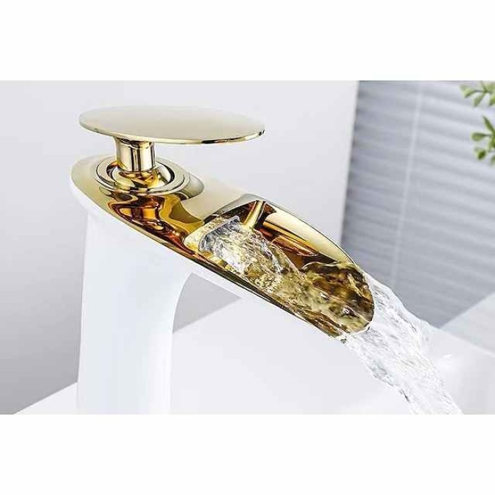 Waterfall Bathroom Sink Mixer Faucet, Mono Wash Basin Single Handle Basin Taps with Hot and Cold Hose Monobloc Vessel Water Brass Tap Deck Mounted