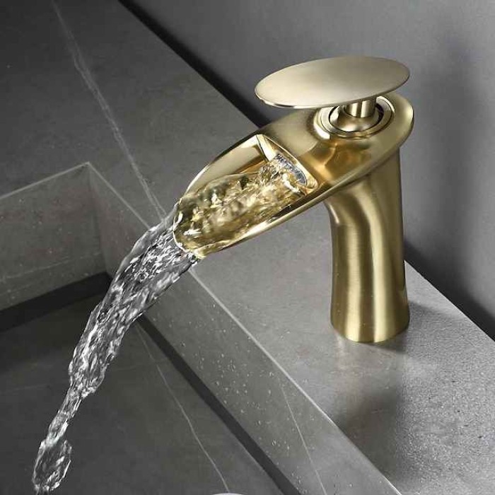 Waterfall Bathroom Sink Mixer Faucet, Mono Wash Basin Single Handle Basin Taps with Hot and Cold Hose Monobloc Vessel Water Brass Tap Deck Mounted