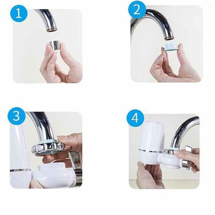 Faucet Water Filter System Replacement, 4 Stage Water Filtration System, Tap Water Filter ABS Sprayer Head Nozzle, Reduces Chlorine, Heavy Metals and Bad Taste