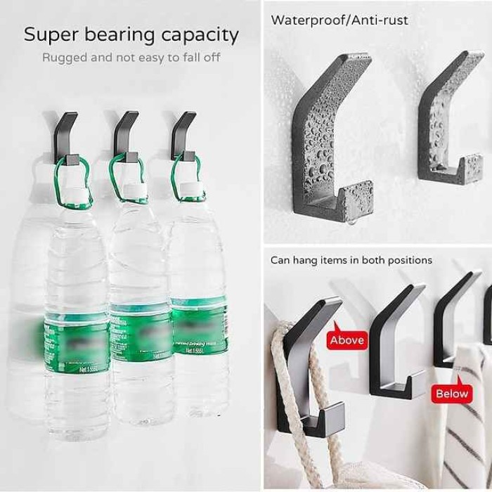 1PC Adhesive Hooks, Bath Towel Hooks Coat Hooks, Anti-Rust Waterproof Sticky Hooks for Kitchen Bathroom Office Toilet Wall Hanger,Aluminum