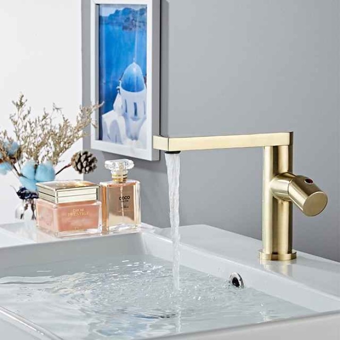 Bathroom Sink Mixer Faucet Tall Short, Monobloc Washroom Basin Taps Single Handle One Hole Deck Mounted with Hot and Cold Hose, Golden Black Taps