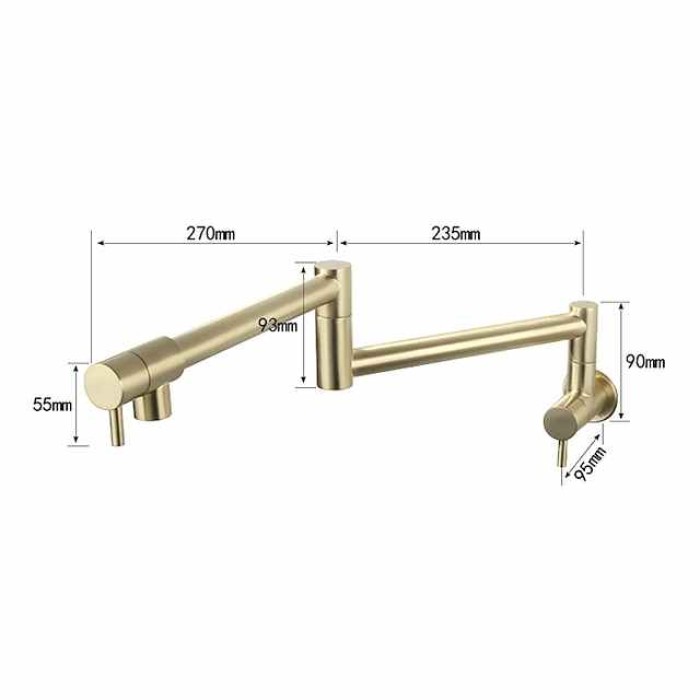 Pot Filler Bathroom Faucet Only Cold Water Stainless Steel, Brushed Golden Nickel Foldable Sink Wall Mount Folding Fill Pot Basin Tap Double Joint Swing Arm Single Hole 2 Handle