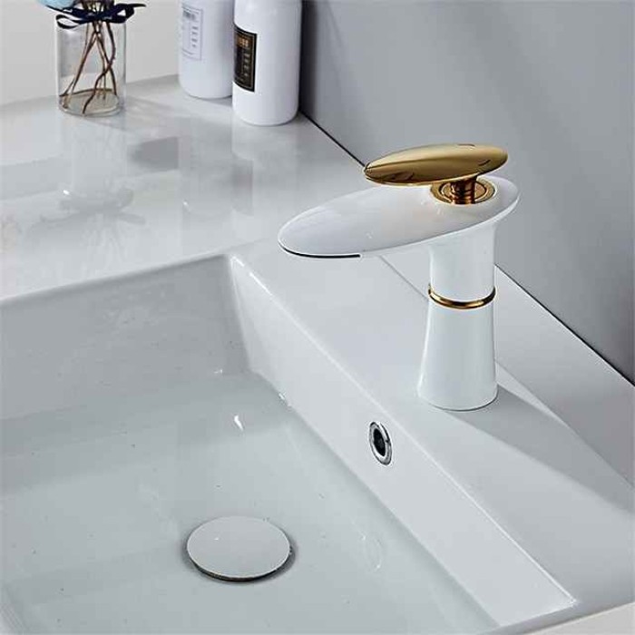 Waterfall Bathroom Sink Mixer Faucet Round, Wash Basin Taps Single Handle Washroom with Hot and Cold Hose Monobloc Vessel Water Brass Tap Deck Mounted