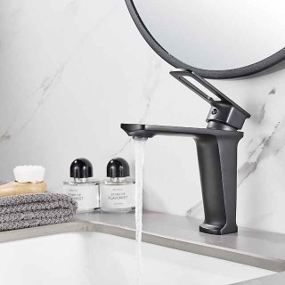 Bathroom Sink Mixer Faucet, Monobloc Washroom Basin Taps Single Handle One Hole Deck Mounted with Hot and Cold Hose