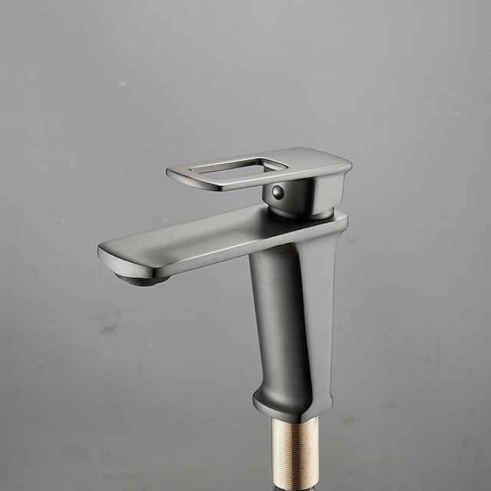 Bathroom Sink Mixer Faucet, Monobloc Washroom Basin Taps Single Handle One Hole Deck Mounted with Hot and Cold Hose