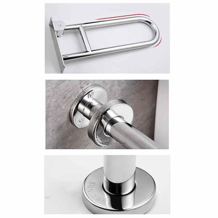 23.6 Inch Handicap Grab Bars Rails Stainless Steel, Toilet Handrails Bathroom Safety Bar Hand Support, Flip Up Rail Handicapped Handrail Accessories for Seniors Elderly Disabled Pregnant Bath Grips