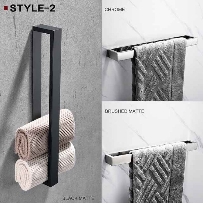 Adhesive Towel Bar with Hook, SUS304 Stainless Steel Hand Towel Holder for Bathroom, Towel Rack for Rolled Towels 40cm