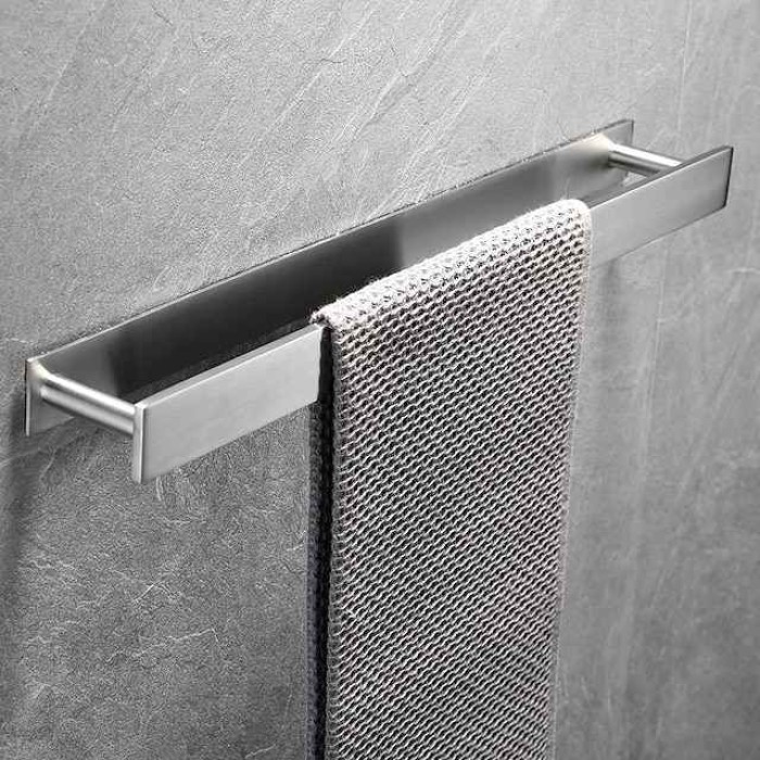 Adhesive Towel Bar with Hook, SUS304 Stainless Steel Hand Towel Holder for Bathroom, Towel Rack for Rolled Towels 40cm