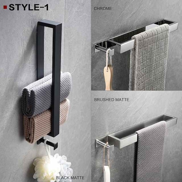 Adhesive Towel Bar with Hook, SUS304 Stainless Steel Hand Towel Holder for Bathroom, Towel Rack for Rolled Towels 40cm