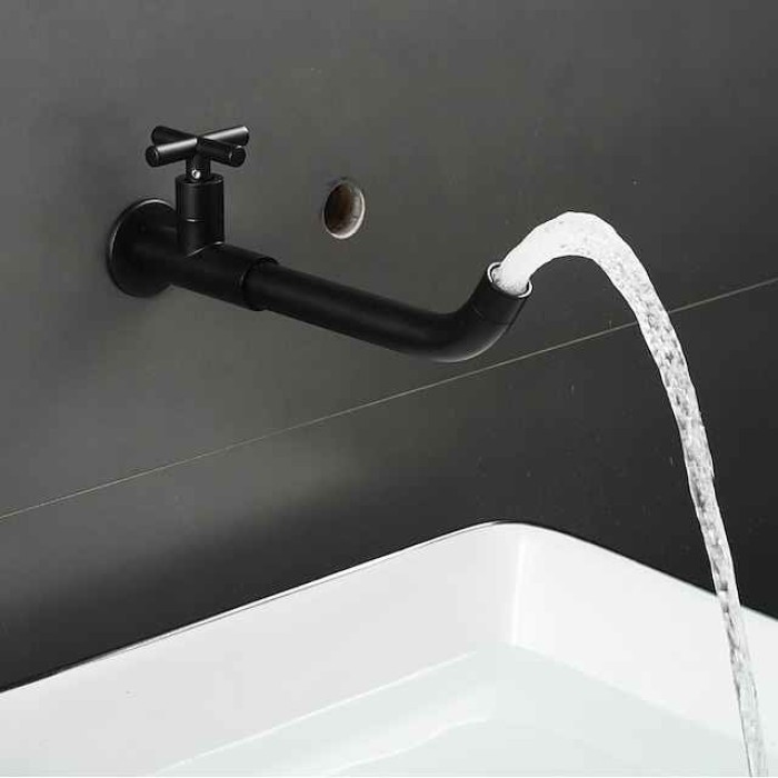 Bathroom Faucet Sink Only Cold Water Basin Taps Wall Mounted, 360 Rotates Single Handle Antique Brass Washroom Vessel Tap Black Chrome Golden White