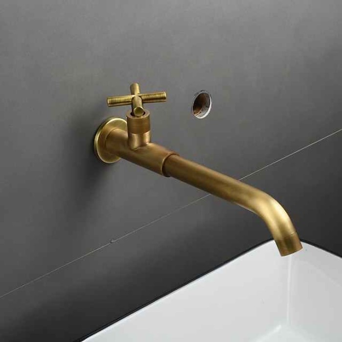 Bathroom Faucet Sink Only Cold Water Basin Taps Wall Mounted, 360 Rotates Single Handle Antique Brass Washroom Vessel Tap Black Chrome Golden White