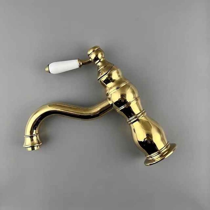 Bathroom Faucet Sink Mixer Basin Taps Deck Mounted, Washroom Vessel Water Brass Tap Single Handle One Hole Golden Chrome