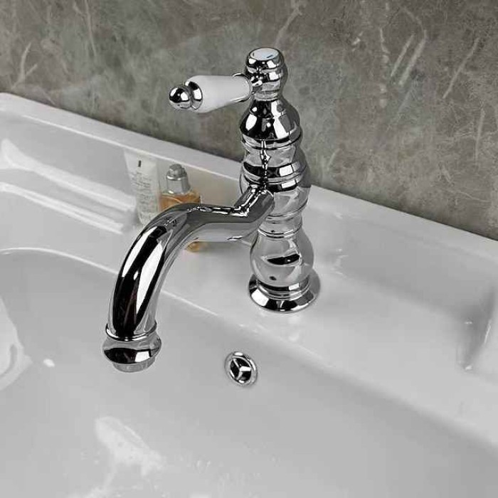 Bathroom Faucet Sink Mixer Basin Taps Deck Mounted, Washroom Vessel Water Brass Tap Single Handle One Hole Golden Chrome