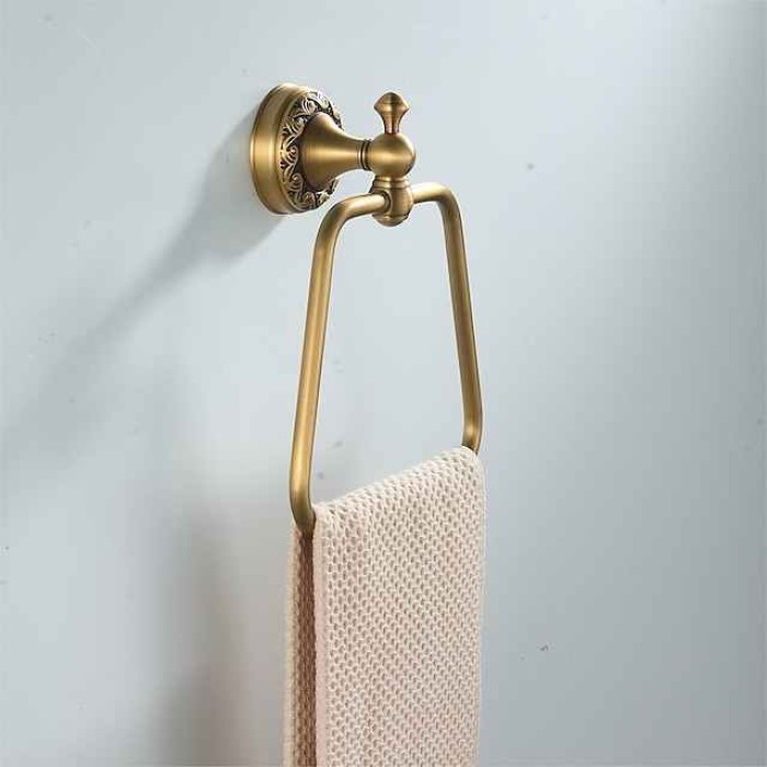 Antique Brass Towel Ring , Copper Towel Holders for Bathrooms, Trapezoid Hand Towel Rack Wall Mounted Decorative