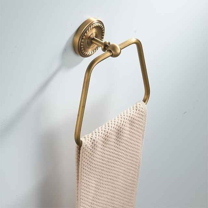 Antique Brass Towel Ring , Copper Towel Holders for Bathrooms, Trapezoid Hand Towel Rack Wall Mounted Decorative