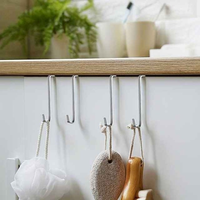 8pcs Over The Door Hooks Heavy Duty Stainless Steel Hanger Organizer For Living Room Bathroom Bedroom Kitchen Hanging Clothes Towels Hats Coats Bags