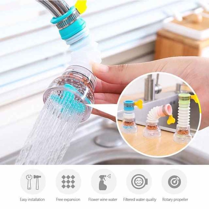 2Pcs Kitchen Water Filter Faucet Head Replacement, 360 Adjustable Flexible Tap Extender Water Saving Sprayer Aerator Nozzle Attachment Diffuser Bathroom Accessories