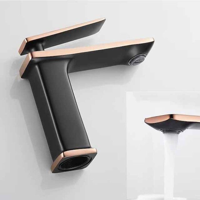 Bathroom Faucet Sink Mixer Basin Taps Deck Mounted, Monobloc Single Handle Cermaic Valve Washroom Taps with Cold and Hot Hose Black Golden White Chrome