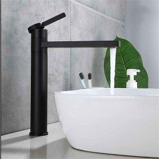 Bathroom Vessel Faucet Tall 11 inch, Sink Mixer Basin Taps Deck Mounted, Monobloc Round Single Handle Cermaic Valve Brass Taps Black Gold Chrome