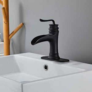 Waterfall Bathroom Faucet Sink Mixer Mono Basin Taps Black, Vintage Brass Single Handle Washroom Taps with Hot and Cold Hose