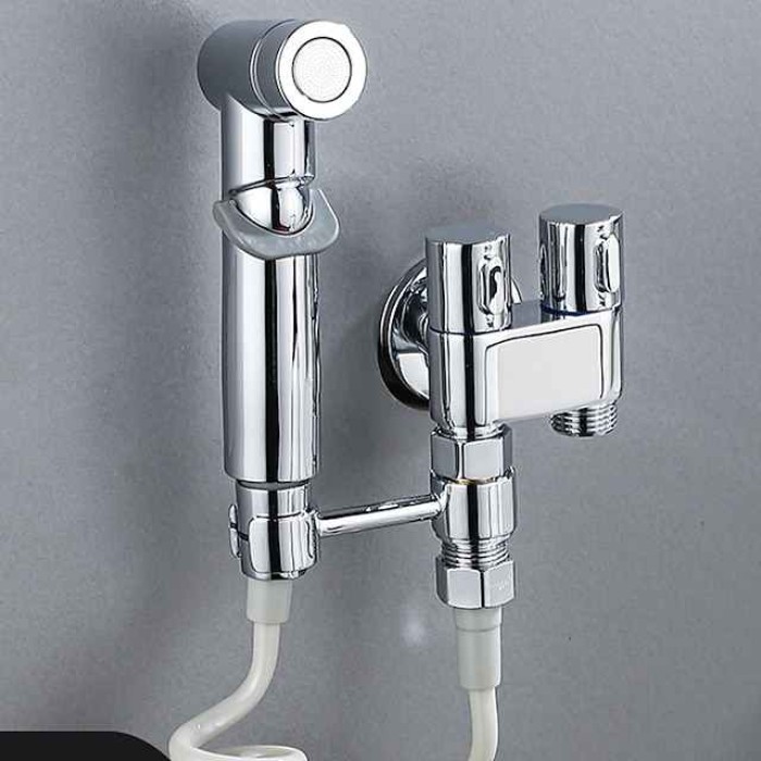 Bathroom Handheld Shower Bidet Shattaf Sprayer Wall Mount, Toilet Hand Held Bidet Shower Spray Wall Mounted Diaper Bathing Pets Feminine Hygiene Cleaning