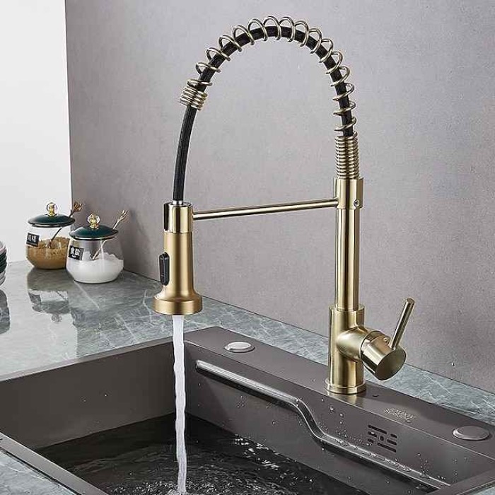 Kitchen Faucet Pull Donw High Arc Spout, 360 Swivel Single Handle Sink Mixer Taps, Kitchen Vessel Tap with Hot and Cold Water Hose