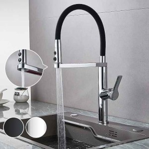 Kitchen Faucet Pull Donw, 360 Swivel Single Handle Sink Mixer Taps, Kitchen Vessel Tap with Hot and Cold Water Hose