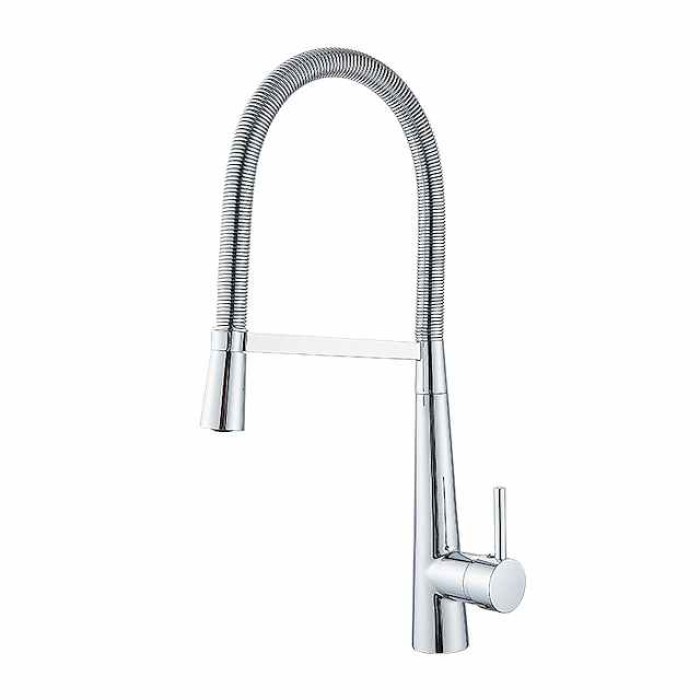 Kitchen Faucet Pull Down Sink Mixer Taps, High Arc Spring Vessel Brass Taps, Single Handle Swivel Spout 2 Mode with Hot and Cold Water Hose