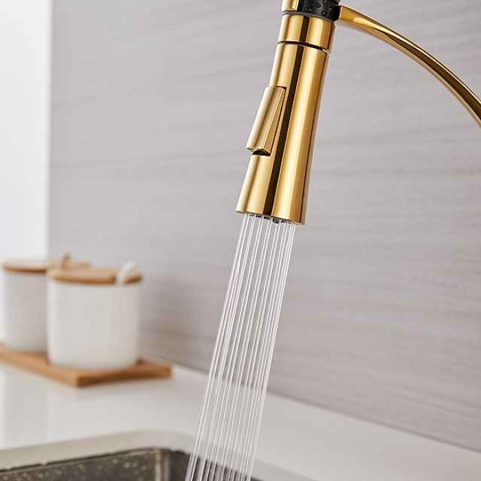 Kitchen Faucet Pull Down Sink Mixer Taps, 360 Swivel Flexible Tube Pipe Brass Taps, Single Handle with Hot and Cold Water Hose