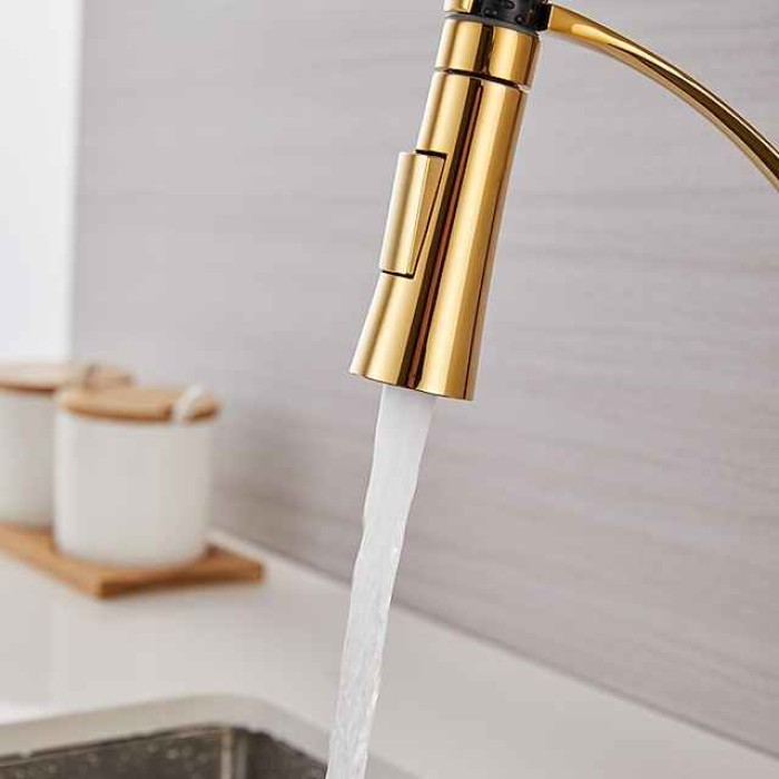 Kitchen Faucet Pull Down Sink Mixer Taps, 360 Swivel Flexible Tube Pipe Brass Taps, Single Handle with Hot and Cold Water Hose