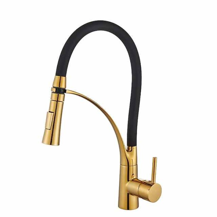 Kitchen Faucet Pull Down Sink Mixer Taps, 360 Swivel Flexible Tube Pipe Brass Taps, Single Handle with Hot and Cold Water Hose