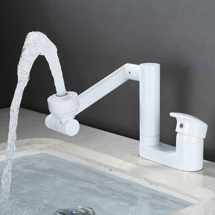 Foldable Bathroom Faucet Sink Mixer Basin Taps Dual Spout 3 Mode Spray, 360 Degrees Single Handle Washbasin Vessel Tap with Cold and Water Hose for Washroom Toilet