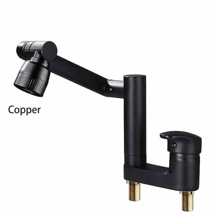 Foldable Bathroom Faucet Sink Mixer Basin Taps Dual Spout 3 Mode Spray, 360 Degrees Single Handle Washbasin Vessel Tap with Cold and Water Hose for Washroom Toilet