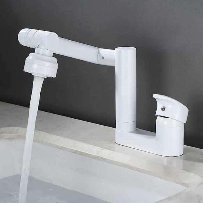 Foldable Bathroom Faucet Sink Mixer Basin Taps Dual Spout 3 Mode Spray, 360 Degrees Single Handle Washbasin Vessel Tap with Cold and Water Hose for Washroom Toilet