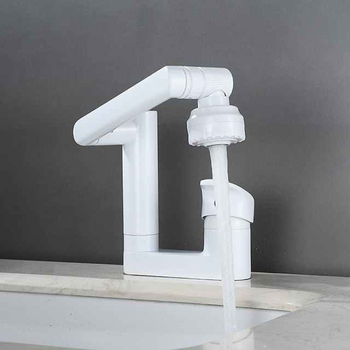 Foldable Bathroom Faucet Sink Mixer Basin Taps Dual Spout 3 Mode Spray, 360 Degrees Single Handle Washbasin Vessel Tap with Cold and Water Hose for Washroom Toilet