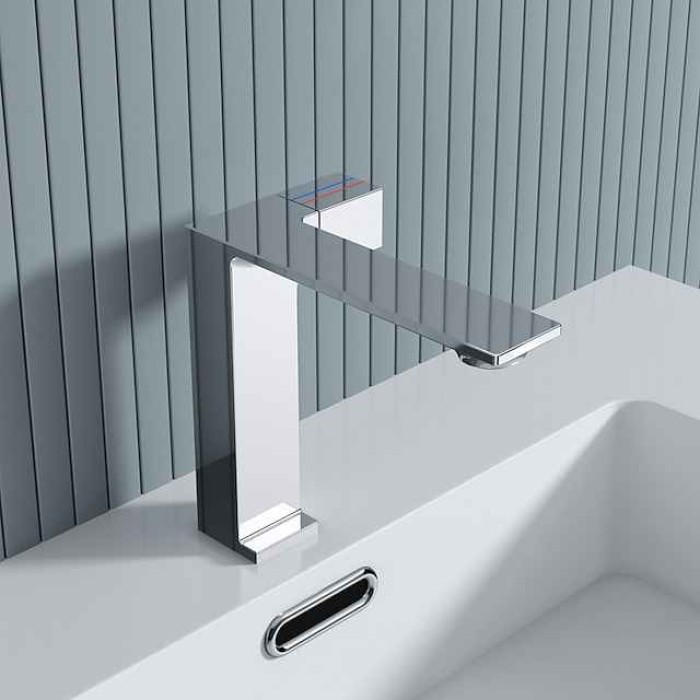 Bathroom Faucet Sink Mixer Basin Taps, Single Knob Monobloc Washroom Vessel Tap with Cold and Hot Hose