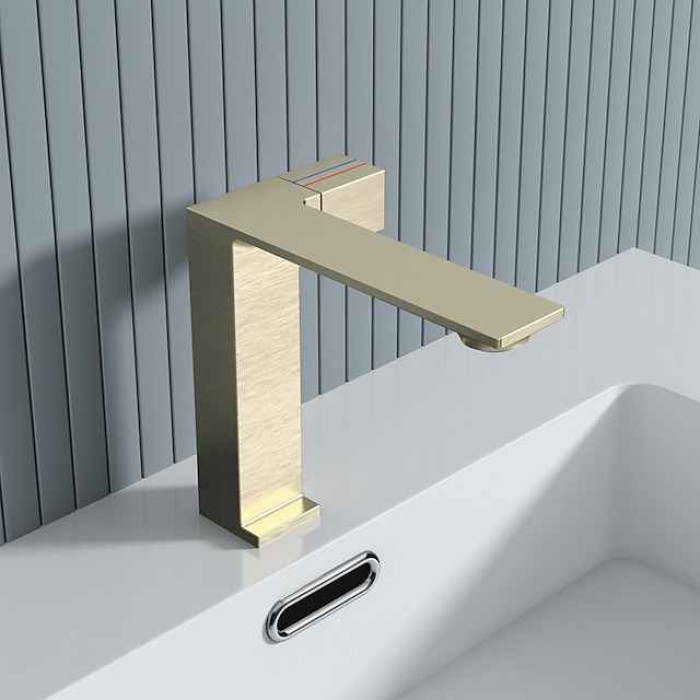 Bathroom Faucet Sink Mixer Basin Taps, Single Knob Monobloc Washroom Vessel Tap with Cold and Hot Hose