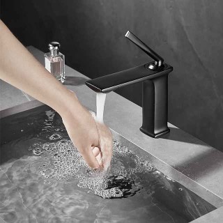 Bathroom Faucet Brass Sink Mixer Basin Taps Deck Mounted, Single Handle Monobloc Washroom Vessel Tap with Cold and Hot Hose