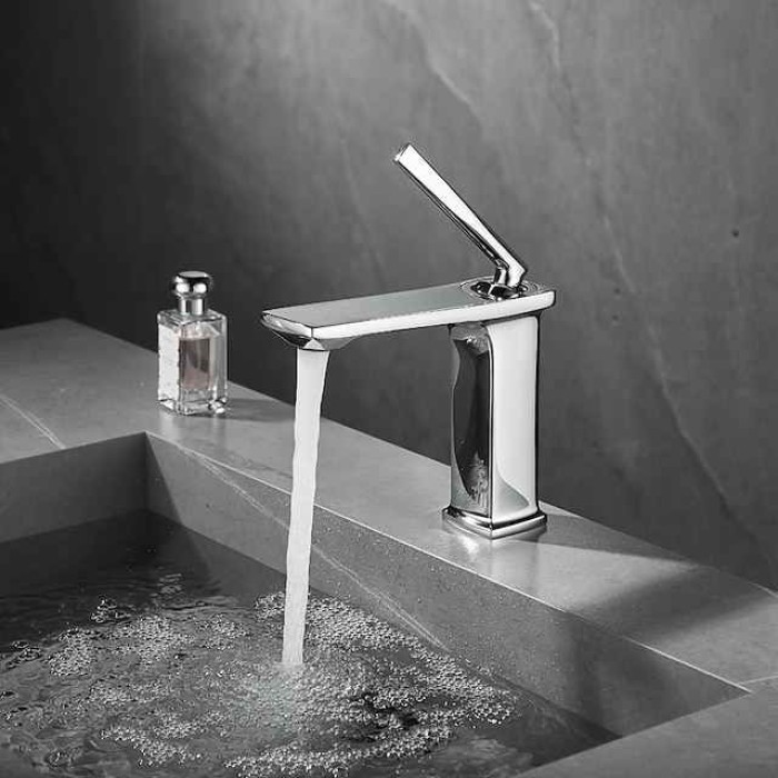 Bathroom Faucet Brass Sink Mixer Basin Taps Deck Mounted, Single Handle Monobloc Washroom Vessel Tap with Cold and Hot Hose