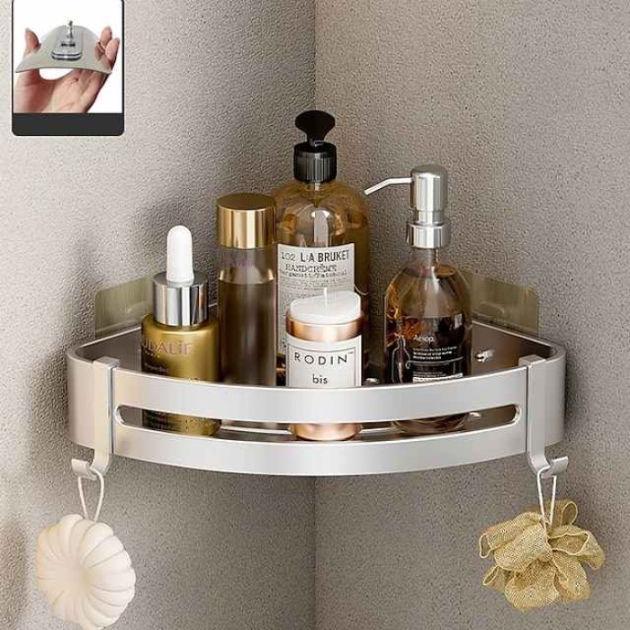 Silver Bathroom Shelf Bathroom Non Perforated Toilet Toilet Washstand Shower Room Wall Hanging Storage Triangle Basket