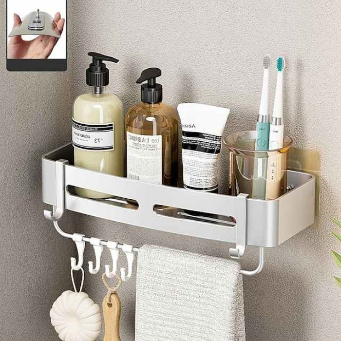 Silver Bathroom Shelf Bathroom Non Perforated Toilet Toilet Washstand Shower Room Wall Hanging Storage Triangle Basket