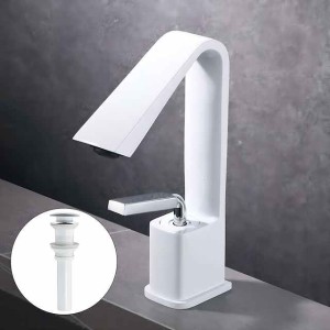 Bathroom Faucet Sink Mixer Basin Taps with Pop Up Drain, Monobloc Single Handle Washroom Vessel Tap with Cold and Hot Hose