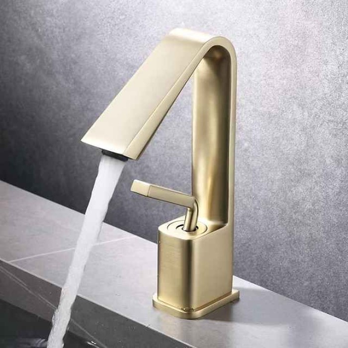 Bathroom Faucet Sink Mixer Basin Taps with Pop Up Drain, Monobloc Single Handle Washroom Vessel Tap with Cold and Hot Hose